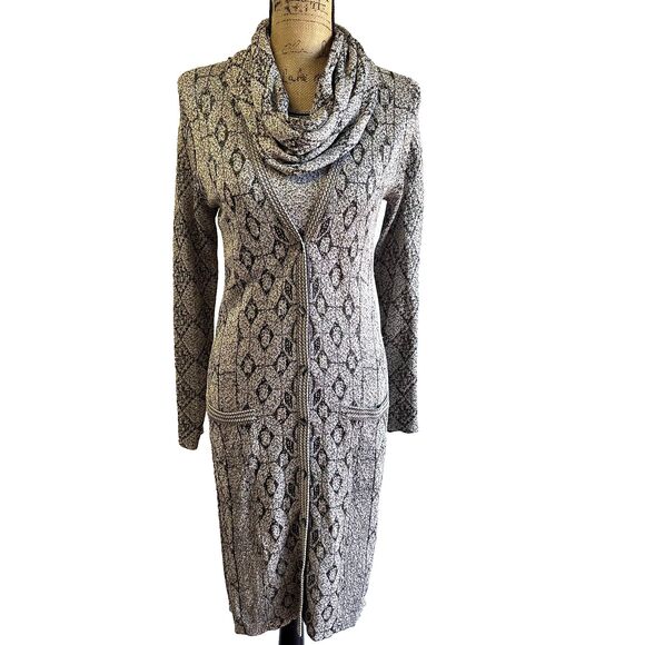 Carlisle 3 Piece Set Metallic Gray Art Deco Knit Cardigan+Tank Top+Scarf SZ M/XS - Picture 1 of 16